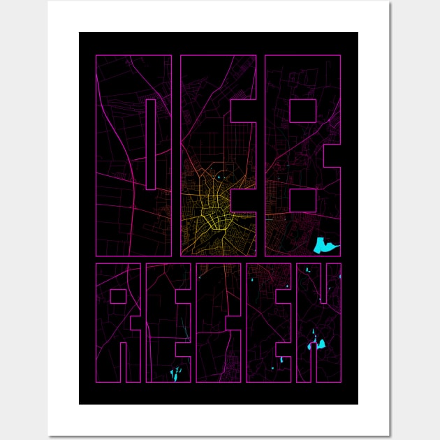 Debrecen, Hungary City Map Typography - Neon Wall Art by deMAP Studio